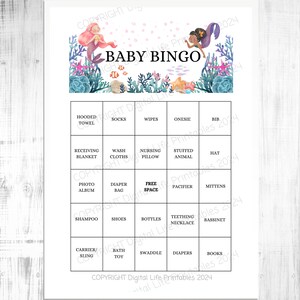 Printable Baby Shower Bingo Mermaid Baby Shower Prefilled Baby Shower ...