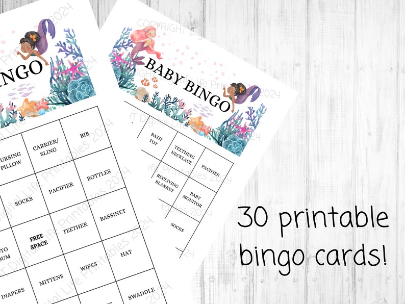 Printable Baby Shower Bingo Mermaid Baby Shower Prefilled Baby Shower ...