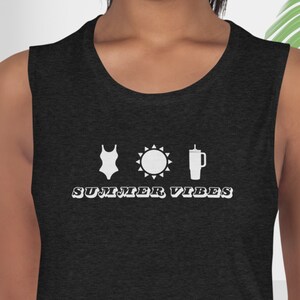 Workout Tank for Women, Summer Vibes Tank Top, Fitness Top, Black and White Tank, Women&#39;s Graphic Workout Tank Top, Workout Tank Top