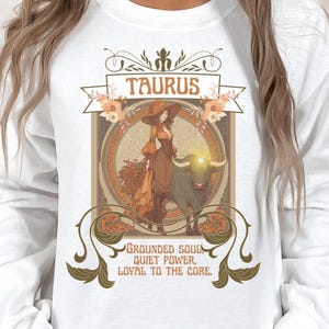 Taurus Birth Sign Art Nouveau Style Sweatshirt, Witchy Zodiac Top, Gift for Her, Boho Astrology Graphic Sweatshirt, Celestial Star Sign