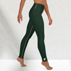 Dark Green Yoga Leggings for Women with White Stitching, Workout and Jogging Pants, Fitness Attire, Workout Wear for Women, Fitness Bottoms