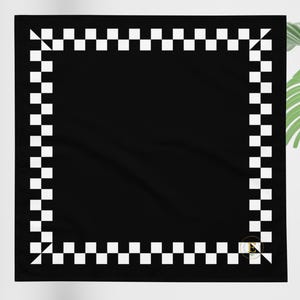 Leuke zwarte modieuze bandana met geruit patroon, accessoire voor dagelijks haar, haarcover voor dames in ebbenhout, stijlvolle stropdas en armband