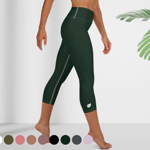 Womens High Rise Capri Yoga Leggings in Multiple Colors with White Trim, Capri Workout Leggings, Workout Leggings, Athleisure Wear for Women