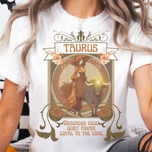 Taurus Birth Sign Art Nouveau Style Shirt, Witchy Zodiac Top, Gift for Her, Boho Astrology Graphic Tee, Celestial Star Sign, Comfort Colors®