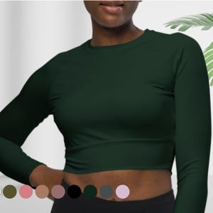 Fitness Crop Top with Long Sleeves for Women with Black Stitch, Cute Workout Top, Fitness Top, Swimming top, Sports Top and Athleisure Wear
