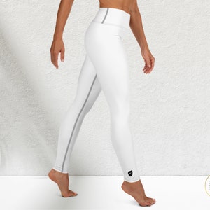 White Yoga Leggings for Women with Black Stitching, Workout Pants, Jogging Pants, Fitness Attire, Workout Wear for Women, Fitness Bottoms