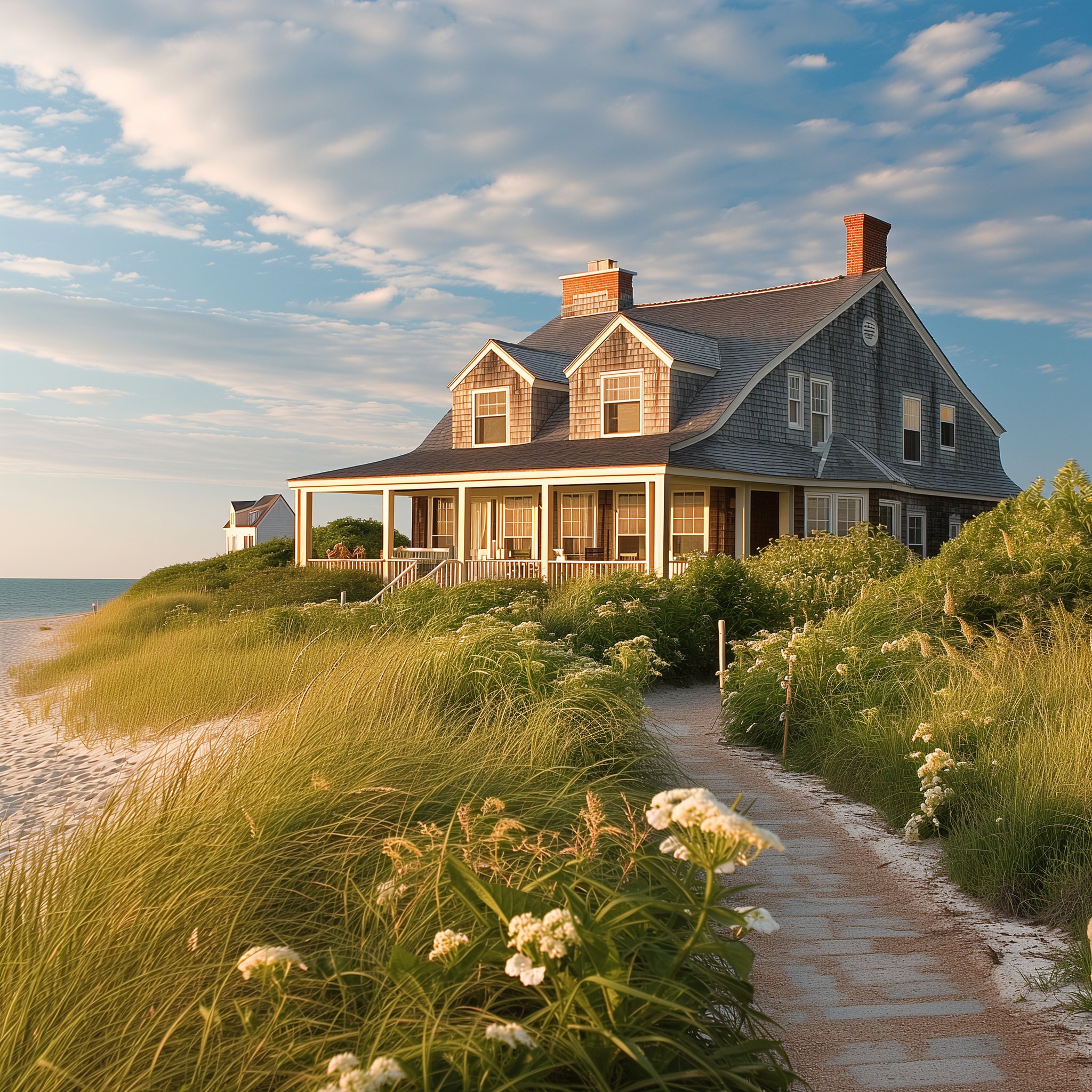 PRINTABLE Seaside Serenity: A Charming Nantucket Beach House at Sunset ...