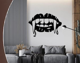 Wall decoration made of wood mural sign lettering wall tattoo lips Halloween