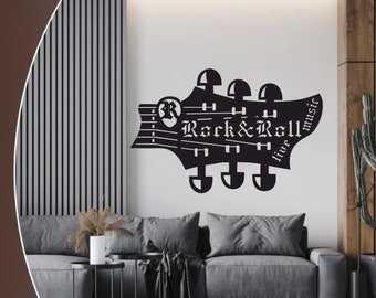 Wanddeko aus Holz Hausdeko Schild Wandbild Rock&Roll Gitarre