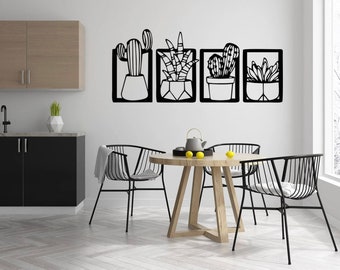 Wall decoration made of wood mural sign wall tattoo cactus flower plant