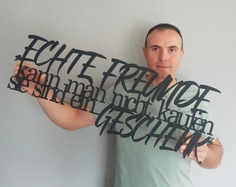 Deko Schriftzug aus Holz "Echte Freunde" Wanddeko Hausdeko Schild