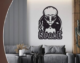 Wall decoration made of wood Alien Peace mural sign lettering wall tattoo