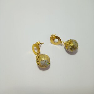 Concrete pearl and gold leaf earrings
