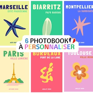 6 Printed Photo Book Models France. Customizable travel photobook. Travel book to print, decorative book, Canva model
