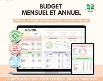 Monthly and Yearly Budget Google Sheets and Excel | Financial Tracker | Budget Planner | Expense Management and Savings Table Template
