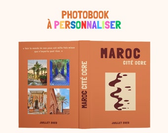 Assouline gedrukt Marokko fotoalbumboeksjabloon - aanpasbaar reisfotoboek op Canva. Gepersonaliseerde woondecoratie.