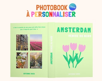 Modèle de Livre album Photo Amsterdam Imprimé Assouline. Photobook de voyage personnalisable Canva. Décoration Maison Personnalisé.