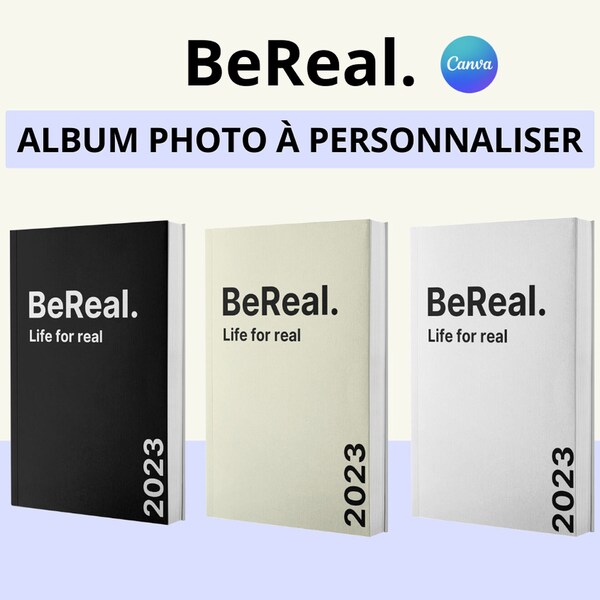 BeReal modèle album photo. Template de livre photo BeReal à personnaliser sur Canva.