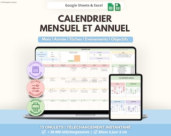 Monthly/Annual Calendar Template | 12-Month Spreadsheet | Task Tracker | To-Do List | Planning Template | Google Sheets and Excel