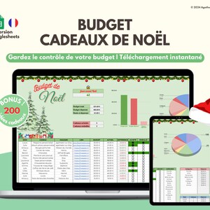 Planer budżetu na prezenty świąteczne w języku francuskim | Arkusz kalkulacyjny Google Sheets | Pomysły na prezenty świąteczne | Uroczystości kończące rok