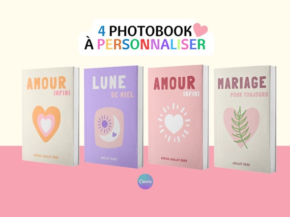 Amour modèle album photo. Livre photo couple template à personnaliser sur Canva. Photobook love