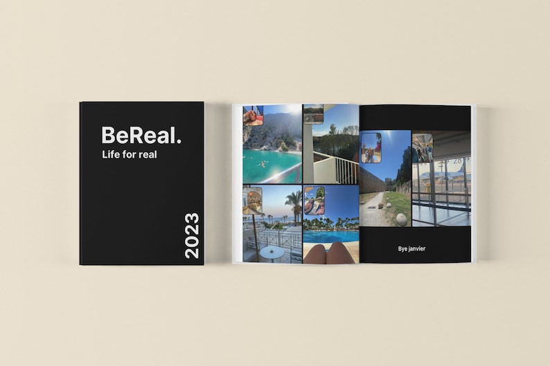 BeReal-Fotoalbum-Vorlage. Französische und englische Version. BeReal-Fotobuchvorlage zum Personalisieren auf Canva. Bild 4