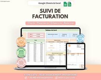 Seguimiento de facturación y generador de facturas | Panel de control para pequeñas empresas | Seguimiento de clientes | Plantillas de Google Sheets y Excel