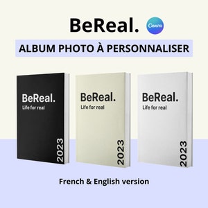 BeReal-Fotoalbum-Vorlage. Französische und englische Version. BeReal-Fotobuchvorlage zum Personalisieren auf Canva. Bild 1