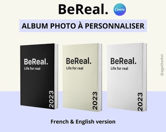 BeReal fotoalbum sjabloon. Franse en Engelse versie. BeReal fotoboeksjabloon om te personaliseren op Canva.