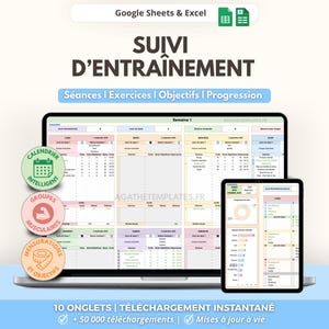 Suivi d'entraînement sportif | Séances et exercices de sport | Objectifs et mensurations | Fitness, coach, musculation | Google Sheets