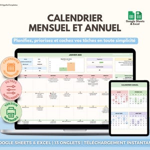 Monthly/Annual Calendar Template | 12-Month Spreadsheet | Task Tracker | To-Do List | Planning Template | Google Sheets and Excel