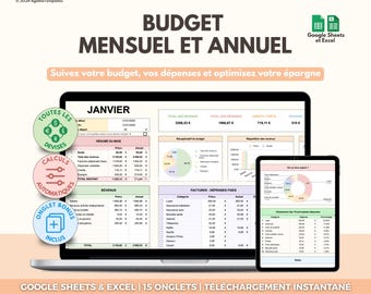 Monthly and Yearly Budget Google Sheets and Excel | Financial Tracker | Budget Planner | Expense Management and Savings Table Template