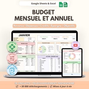 Månads- och årsbudgetering i Google Sheets och Excel | Finansiell uppföljning | Budgetplanerare | Kalkylbladsmall för utgiftshantering och sparande