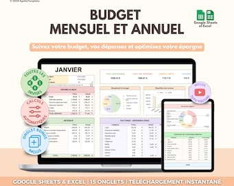 Monthly and Yearly Budget Google Sheets and Excel | Financial Tracker | Budget Planner | Expense Management and Savings Table Template