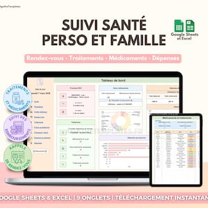 Suivi Santé & Médical Famille ou perso | Rendez-vous, Traitements, Médicaments, Vaccins et Dépenses | Google Sheets et Excel