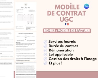 Modèle de contrat UGC français | Contrat français | Modèle d'avocat de contrat UGC d'influenceur français Facture | Créateur contenu tiktok