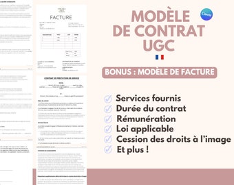 Modèle de contrat UGC français | Contrat français | Modèle d'avocat de contrat UGC d'influenceur français Facture | Créateur contenu tiktok
