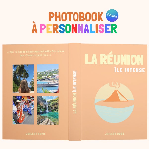 Modèle de Livre album Photo Île de la Réunion Imprimé Assouline. Photobook de voyage personnalisable Canva. Décoration Maison Personnalisé.