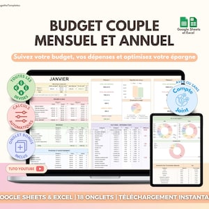 Månads- och årsbudget för par | Finansiell uppföljning i Google Sheets och Excel | Digital budgetplanerare | Gemensamt konto, delat konto