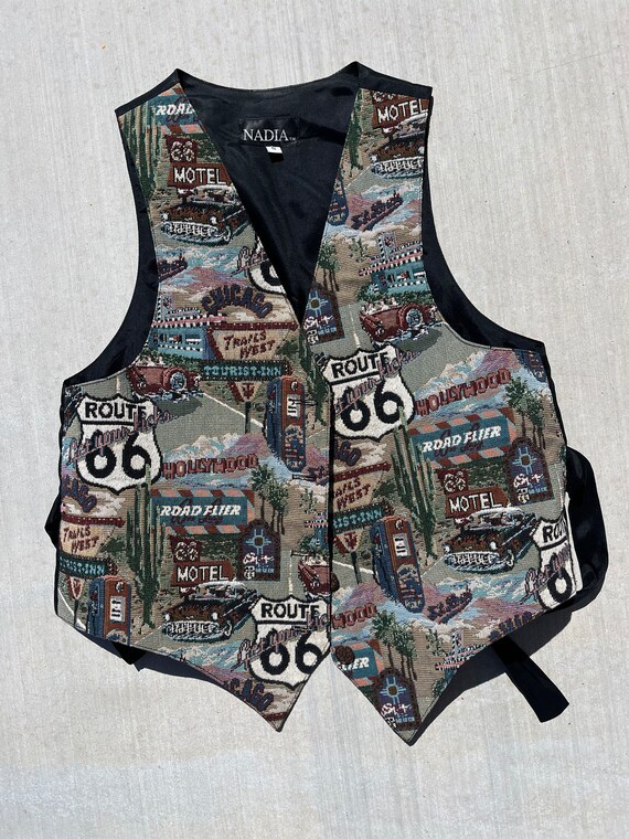 Vintage ‘Route 66’ Tapestry Vest- Italian Fabric- 