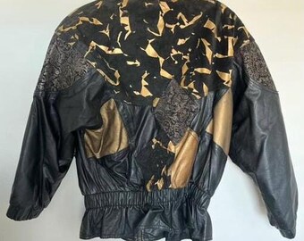 ジャケット・アウター Handmade Patchwork Leather Bomber Vintage Patchwork Leather Bomber - Size XS - Etsy