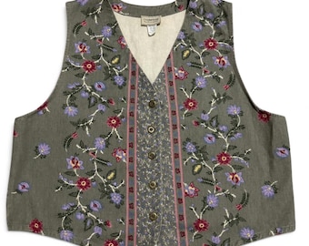 Vintage Western Floral Vest, Size 22/24, Cottagecore, Boho, Plus Size Vintage