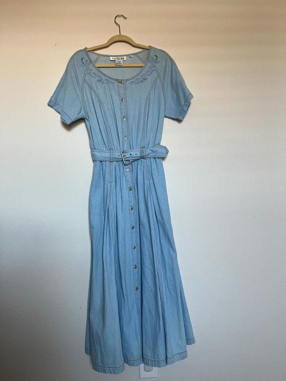 90s Vintage Together Denim Midi Dress- Size 8