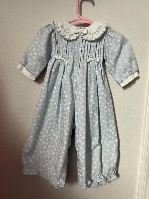 Baby Retro Diamond Blue Knitted Romper