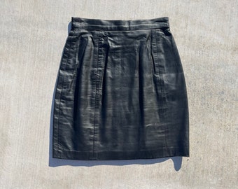 Vintage Black Real Leather Biker Skirt - size 6