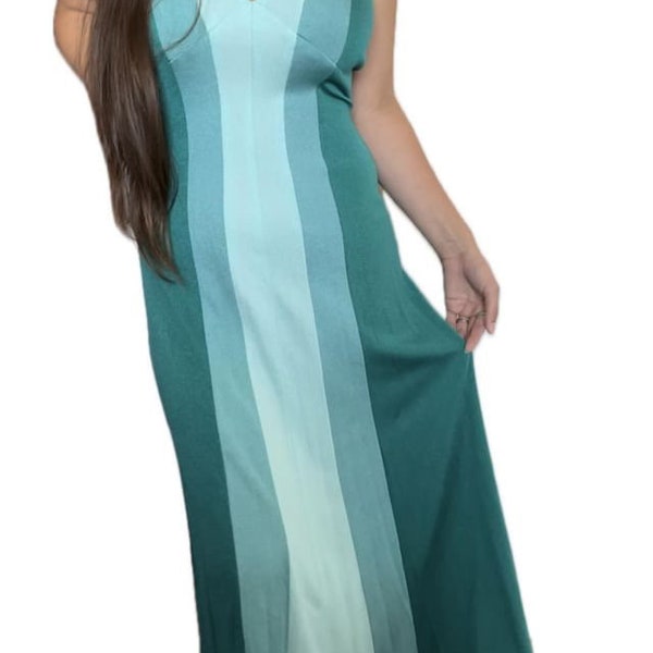 70s Vintage Joseph Magnin Green Colorblock Maxi Dress- Size 11