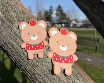 Strawberry Berry Bears - Water Resistant - Cute Bear Stickers - For Kids - Gift - Character - Mascot - Animal Theme - Fruits