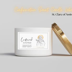 Snel en mooi bevestigingscadeau l Saint Candle Label: St. Clara van Assisi