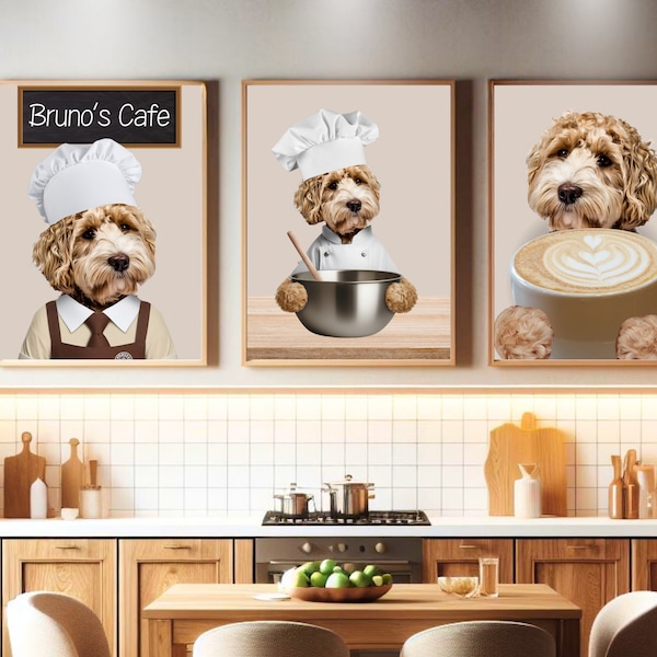 Custom Pet Portraits, Dog Cafe, Dog Drinking Coffee, Custom Kitchen Dog Wall Art, Funny Pet Portrait, Pet Owner Kitchen Wall Art, Pet Gift