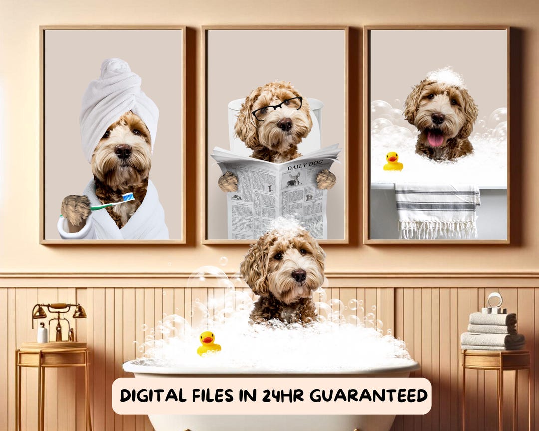 Custom Pet Portraits Dog in Toilet Pet in Bathtub Custom  